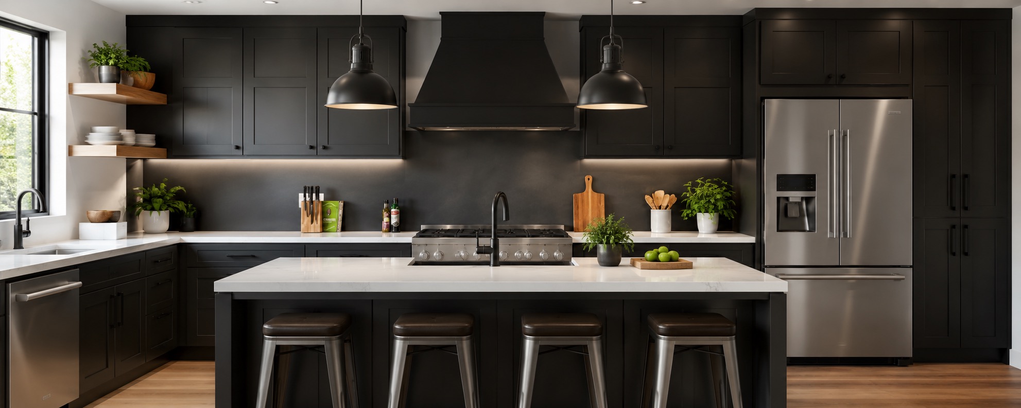 Black precision-cut kitchen backsplash